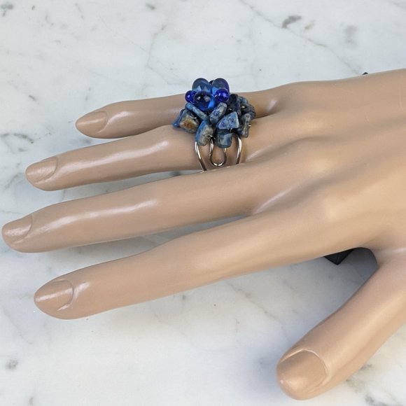 BLUE STONE Nugget Cluster Adjustable Ring - Picture 2 of 12